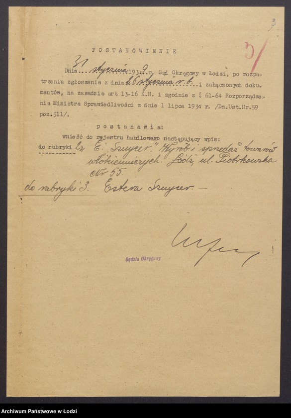 Obraz 5 z jednostki "Estera Sznycer – wyrób i sprzedaż towarów włokienniczych"