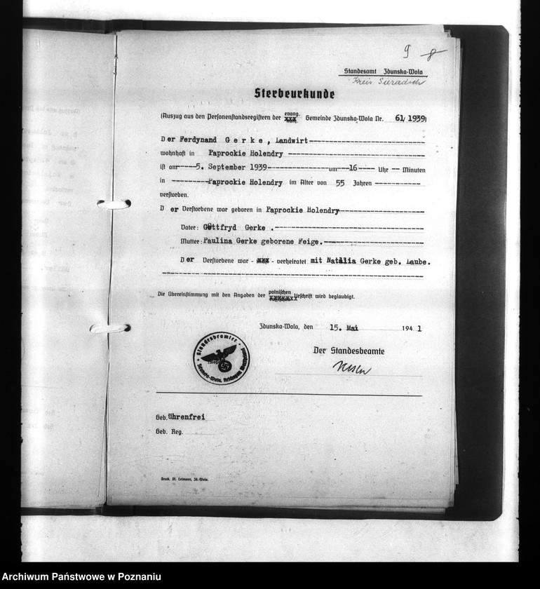 Obraz 13 z jednostki "Wykazy miejscowych Niemców, którzy zginęli w 1939 roku. Kreis Sieradsch (Sieradz)"