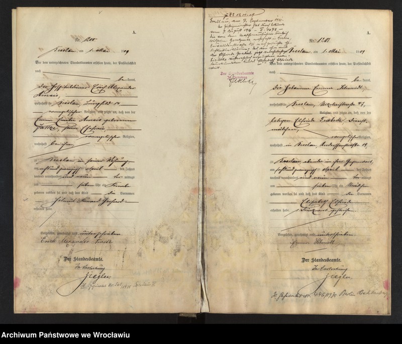 image.from.unit.number "Geburts-Haupt-Register Breslau I 1909 Band 4"