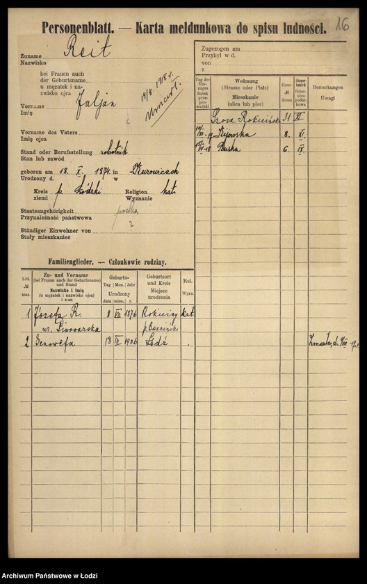 Obraz 18 z jednostki "[Spis ludności Łodzi] Rajssmesser-Rakowienko"