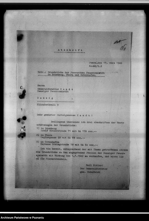 Obraz 20 z jednostki "Aufsicht über die Posensche Feuersozietät."