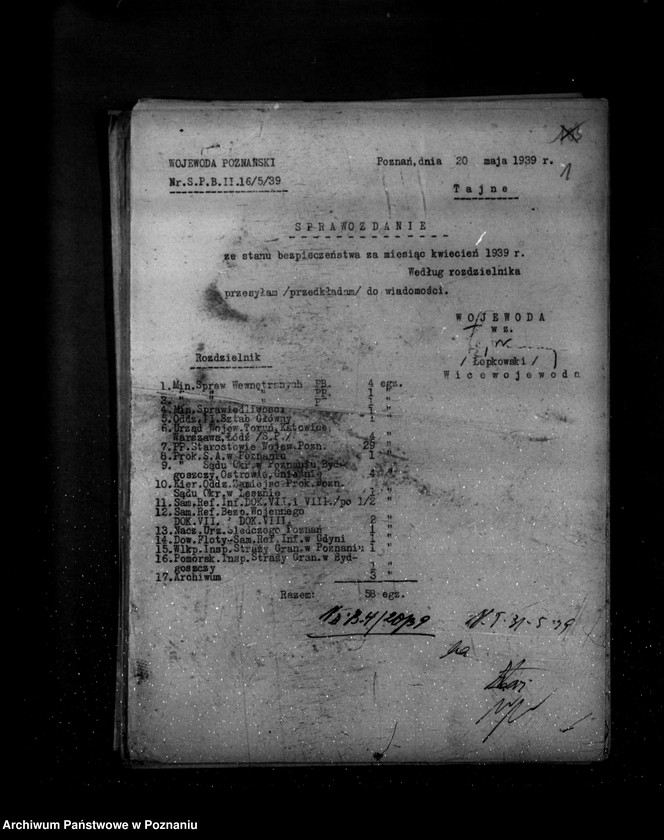 Obraz 5 z jednostki "Sprawozdania ze stanu bezpieczeństwa za miesiące kwiecień-czerwiec-lipiec 1939 r."