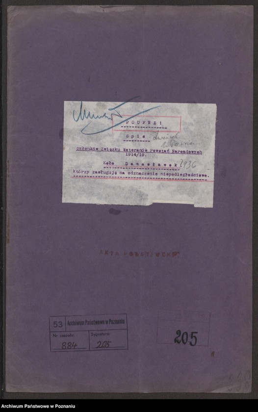 Obraz 2 z jednostki "Koło Damasławek, powiat Wągrowiec, członkowie Związku Powstańców Wielkopolskich którzy zasługują na odznaczenia."