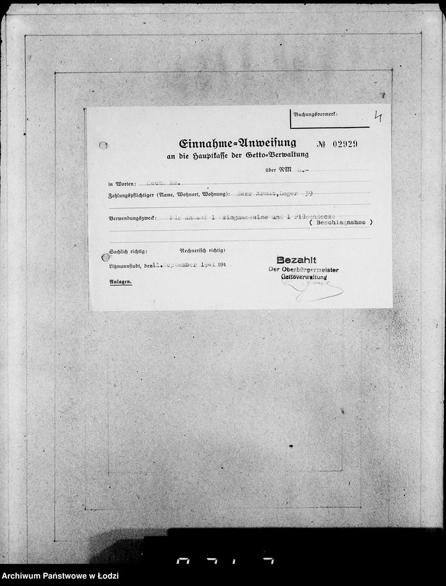 Obraz 8 z jednostki "Einnahme Anweisungen. [Sprzedaż przedmiotów skonfiskowanych]"