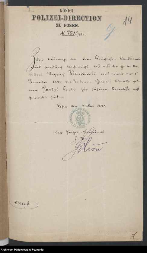 Obraz 16 z jednostki "Die von den Verlobten beigebrachten Urkunden zur Eheschliessung pro 1878"