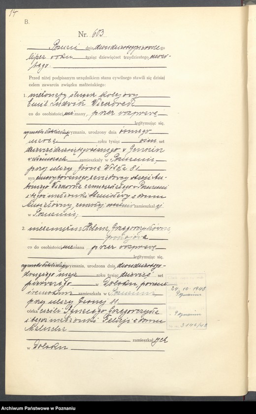 Obraz 16 z jednostki "Księga miejscowa małżeństw tom III [Rejestr główny małżeństw]"
