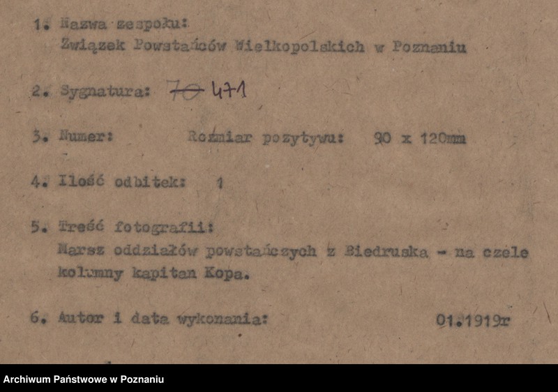 Obraz 4 z jednostki "Marsz oddziałów powstańczych z Biedruska - na czele kolumny kapitana Kopa."