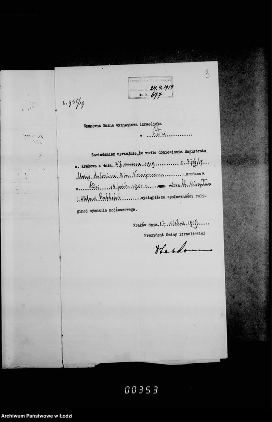 Obraz 7 z jednostki "Akta dotyczące osób występujących ze społeczności religijnej wyznania mojżeszowego"