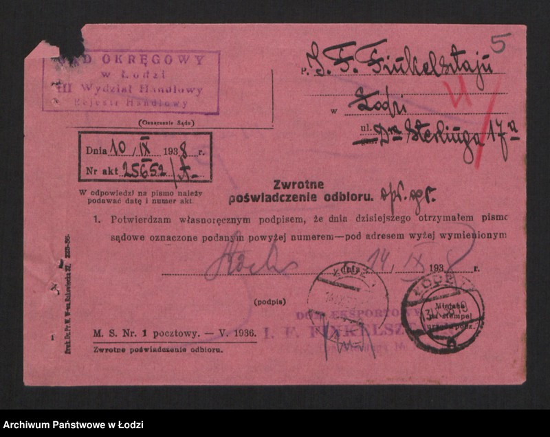 Obraz 7 z jednostki "Dom Eksportowy- Izrael Fajwel Finkelsztajn- wyrób i sprzedaż chustek oraz towarów wigoniowych"