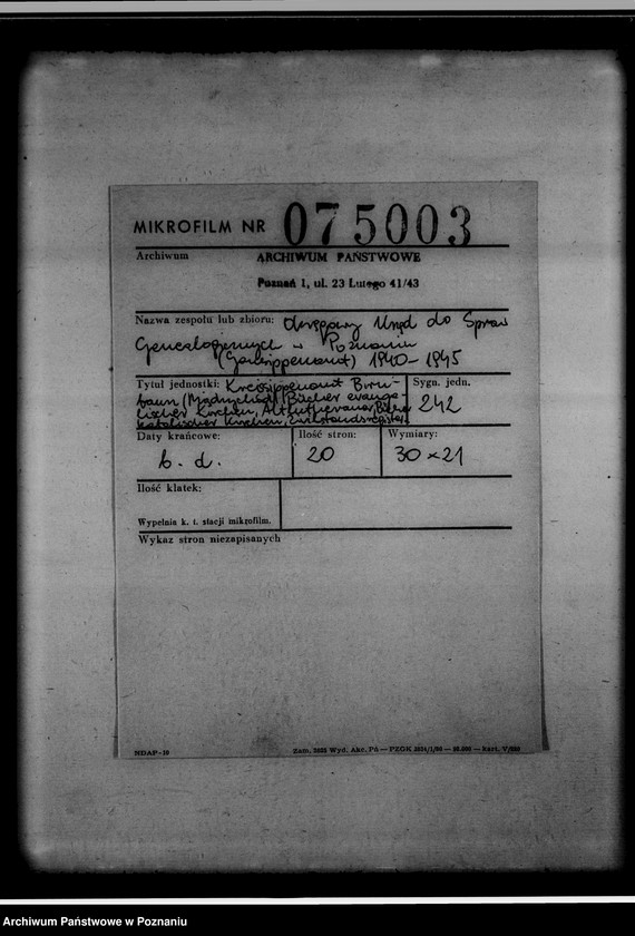 image.from.unit.number "Kreissippenamt Birnbaum [Międzychód]. Bücher evangelischer Kirchen, Altlutheraner, Bücher katholischer Kirchen, Zivilstandsregister, Seelenlisten, Zweitschriften"