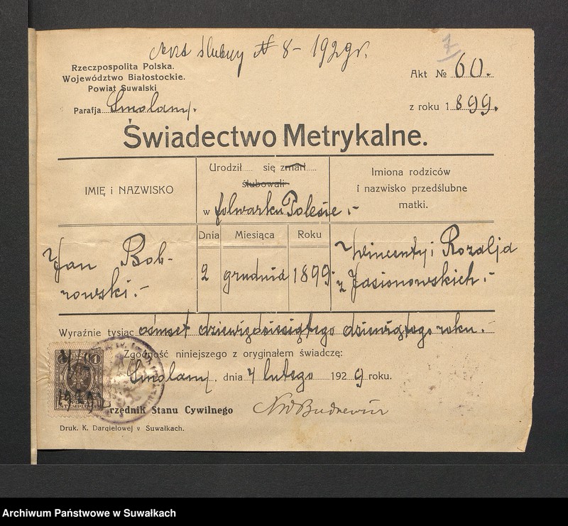 image.from.unit.number "Aneksy dp aktów zaślubionych rz.kat. parafji Puńsk (pow. Suwalskiego) za rok 1929"