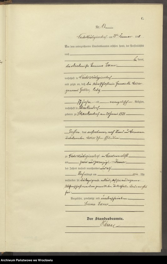 image.from.unit.number "Sterbe-Haupt-Register Nieder Wüstegiersdorf (Głuszyca) 1911"
