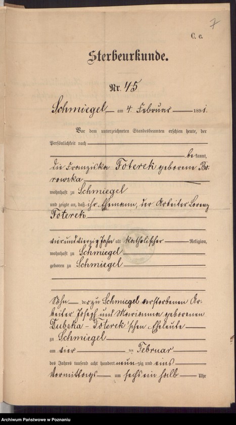 Obraz 9 z jednostki "Die von den Verlobten beigebrachten Urkunden zur Eheschliessung pro 1897"