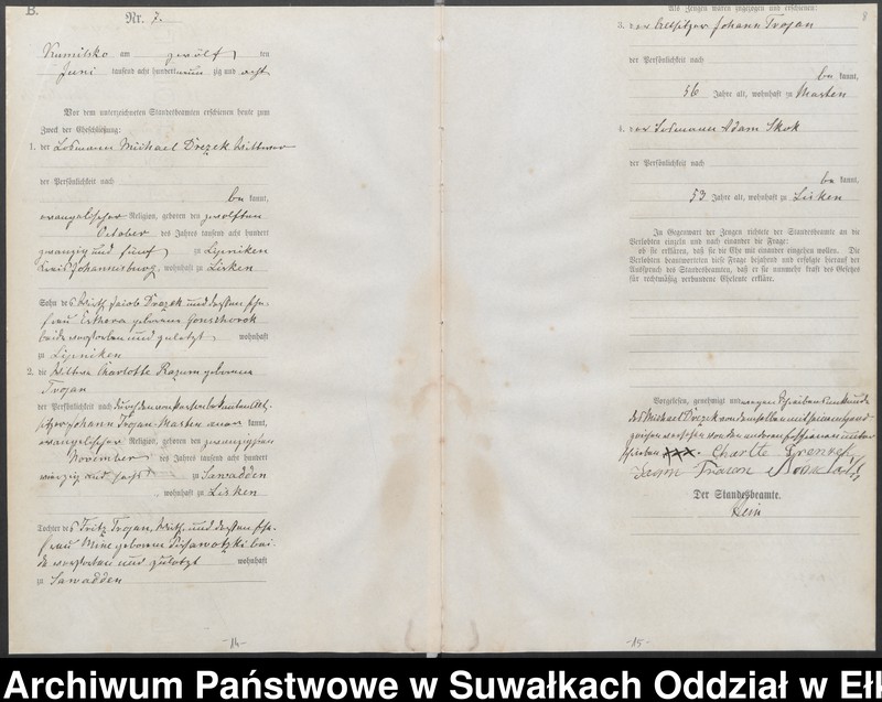 image.from.unit.number "Heiraths-Haupt-Register des Königlichen Preussischen Standes-Amtes Kumilsko Kreis Johannisburg"