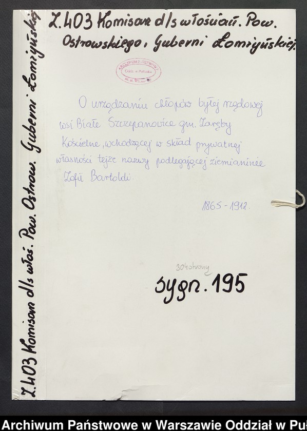 image.from.unit.number "O urządzaniu chłopów byłej rządowej wsi Białe Szczepanowice gm. Zaręby Kościelne, wchodzącej w skład prywatnej własności tejże nazwy podlegającej ziemianinie Zofii Bartoldi"