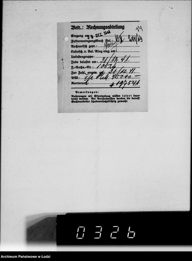 Obraz 20 z jednostki "fa.Hoppert. Rechnungen und Belege [za dostawy towarów dla Getta]"