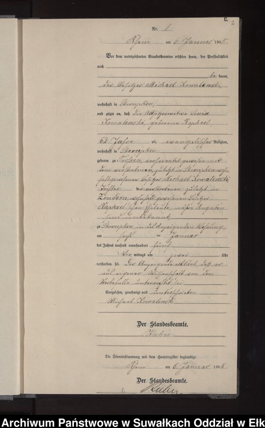 image.from.unit.number "Sterbe-Neben-Register des Königlichen Preussischen Standes-Amtes Orlen Kreis Lötzen"