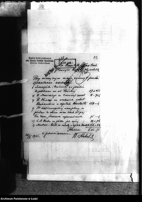 Obraz 16 z jednostki "Korespondencja Sekcji Budowlanej [z Komitetem Kontroli-rachunki, rozliczenia za wykonane prace]"