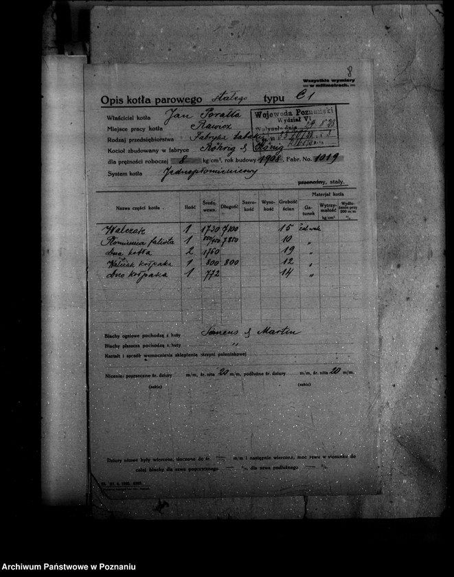 image.from.unit.number "Fabryka Tabaki J. Parałły w Rawiczu nr woj. kotła 169"