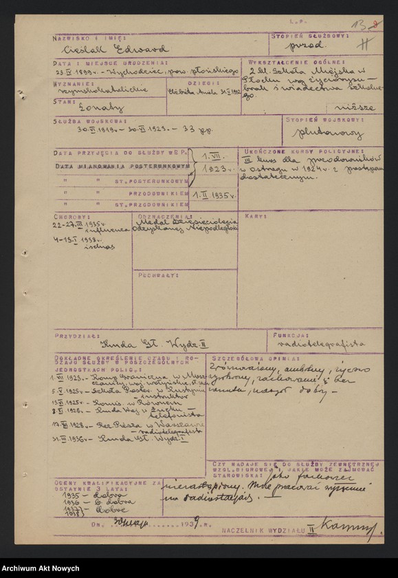 image.from.unit.number "Szeregowi Policji Państwowej zatrudnionych w Wydziale III Komendy Głównej Policji Państwowej, cz. II. Opinie."