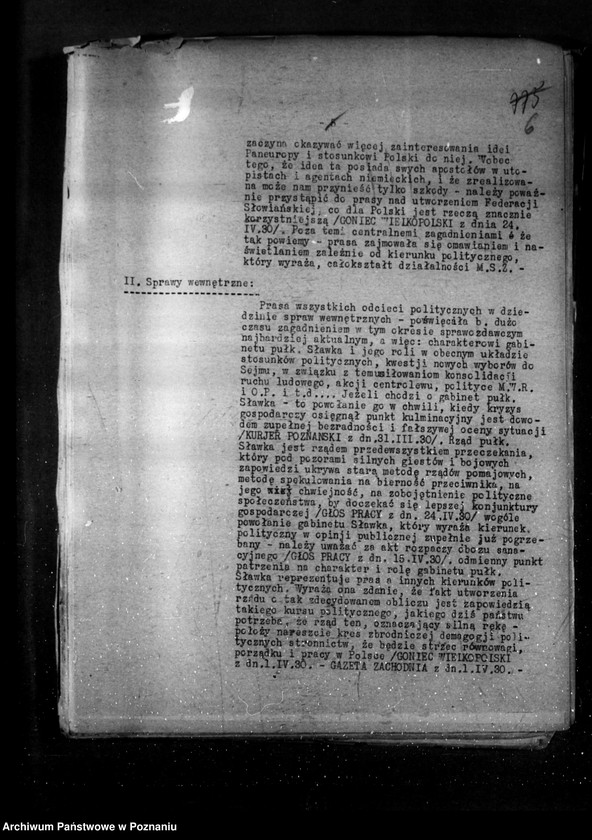 Obraz 10 z jednostki "Sprawozdania sytuacyjne miesięczne z życia społeczno-politycznego za miesiące kwiecień, maj, czerwiec 1930 r."