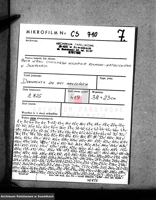 Obraz 3 z jednostki "Dowody do Ksiąg metrykalnych Parafii Suwalskiey za roku 1825."