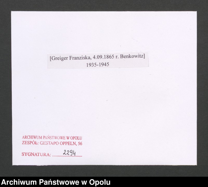Obraz 2 z jednostki "[Greiger Franziska, 4.09.1865 r. Benkowitz]"
