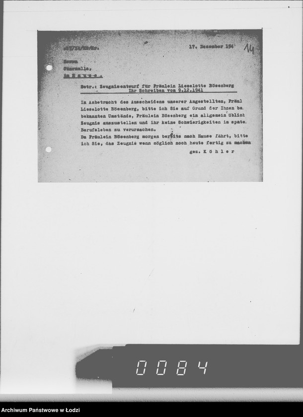 Obraz 18 z jednostki "[Zaświadczenia o zatrudnieniu i wykazy wydanych mebli biurowych dla oddziału osobowego]"