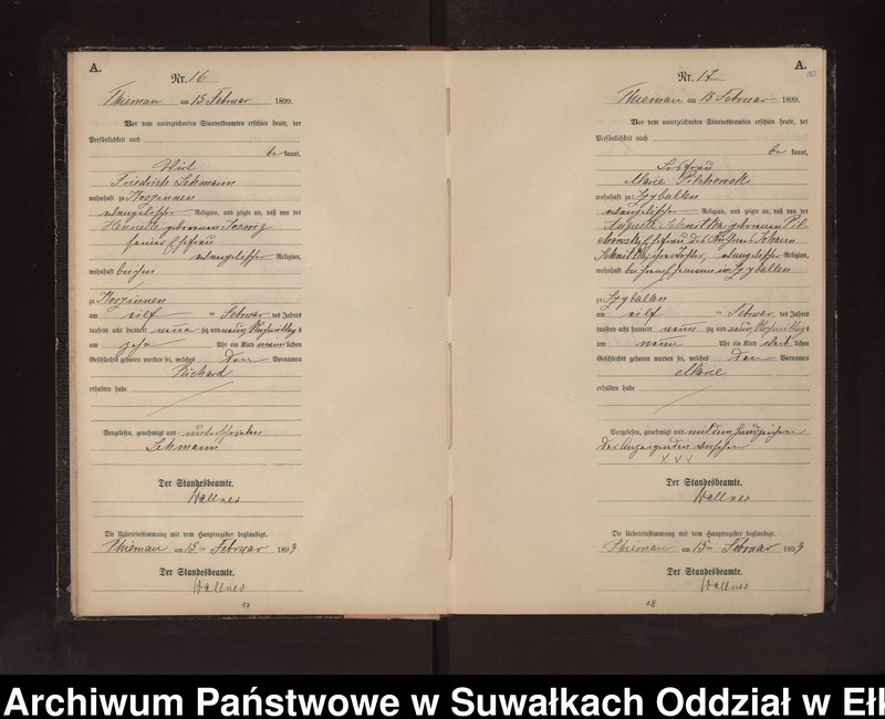 image.from.unit.number "Geburts-Neben-Register des Preussischen Standes-Amtes Rydzewen Kreis Loetzen"