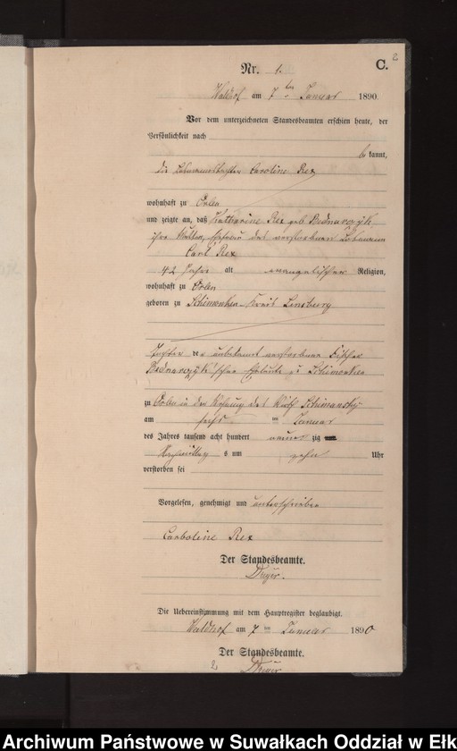 image.from.unit.number "Sterbe-Neben-Register des Königlichen Preussischen Standes-Amtes Orlen Kreis Loetzen"