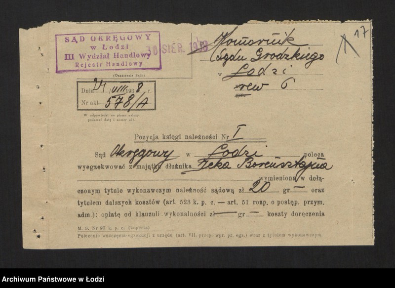 Obraz 19 z jednostki "Icek Borensztajn- handel skór"