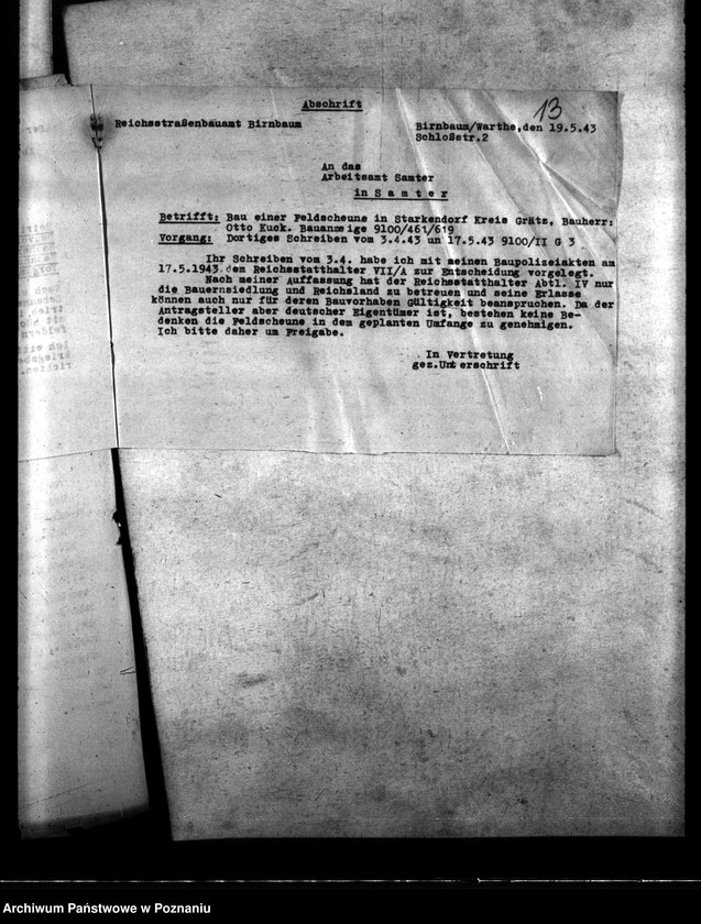 Obraz 17 z jednostki "Betriebsstoffzuteilungen für Kraftfahrzeuge. Regelung der Bauwirtschaft. Bauverbot. Lückenbebauung Posen. Behelfsbauten für Molkereien."