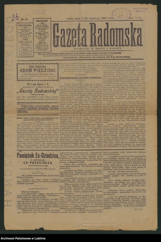 Obraz z jednostki ",,Gazeta Radomska", R. XVII, 1900, nr 49"
