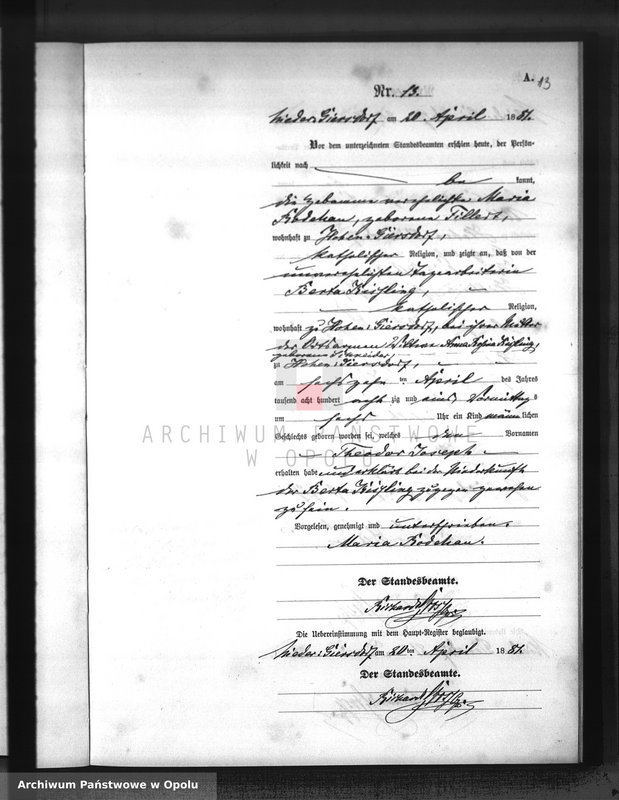 Obraz 16 z jednostki "Geburts-Neben-Register Standesamts Hohen-Giersdorf pro 1881"