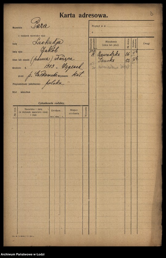 Obraz 10 z jednostki "[Spis ludności Łodzi] Pawoniak-Pelc"