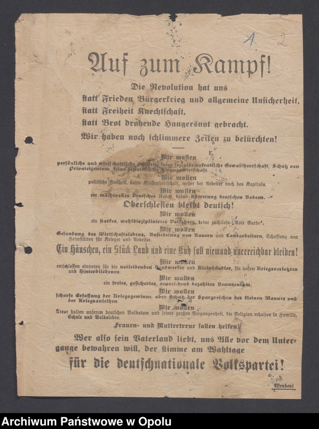 Obraz 4 z jednostki "/Propagande/Plakaty, odezwy, ulotki, afisze, broszury propagandowe różnych organizacji do mieszkańców Górnego Śląska, tłumaczenia w języku francuskim/"