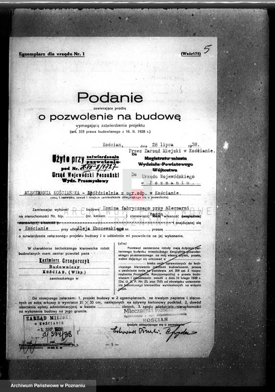 Obraz 10 z jednostki "Zatwierdzenie projektu zakładu przemysłowego / Mleczarni Spółdzielczej/ w Kościanie"