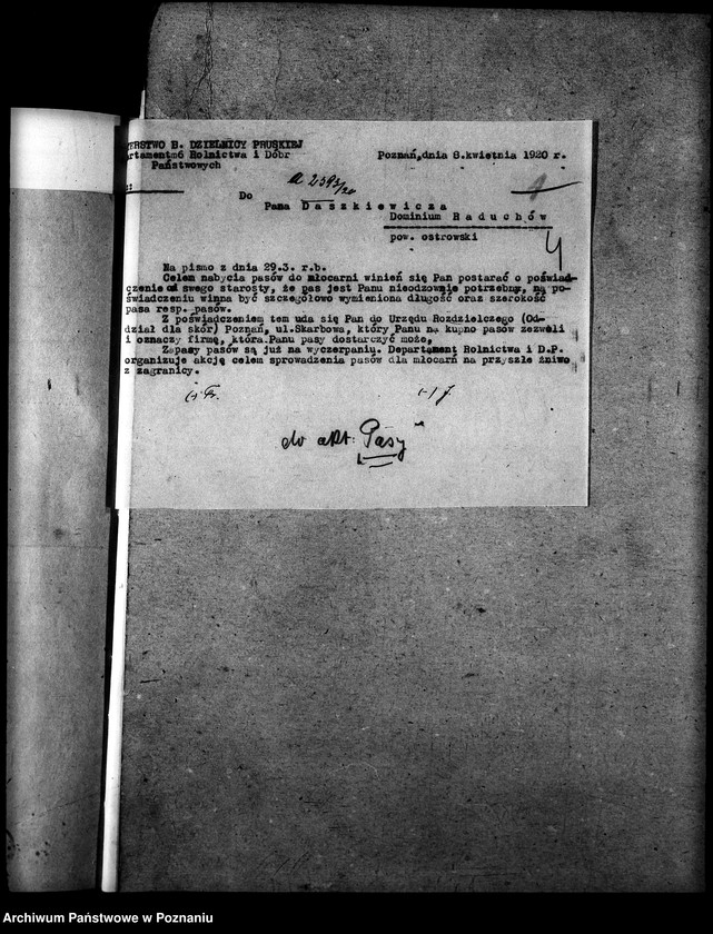 Obraz 8 z jednostki "Sprawy szczegółowo-administracyjne Pasy zapędne"