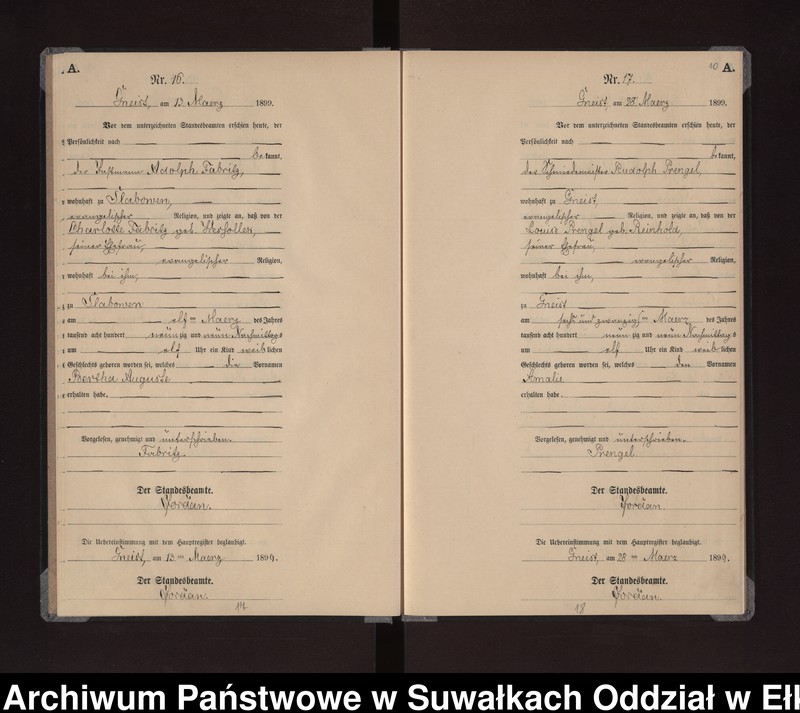 image.from.unit.number "Geburts-Neben-Register des Königlichen Preussischen Standes-Amtes Gneist Kreis Lötzen"