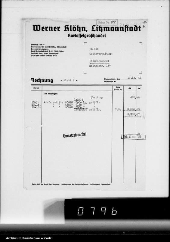 image.from.unit.number "Lebensmitteleinkauf. Aufträge, [Lieferscheinen und Rechnungen] 17526-17545. [Zamówienia i dostawa ziemiopłodów do Getta]"