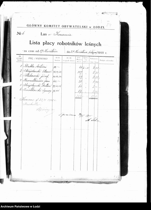 Obraz 20 z jednostki "Listy płacy lasu w Kraszewie"