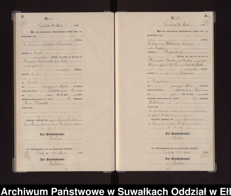 image.from.unit.number "Geburts-Neben-Register des Königlichen Preussischen Standes-Amtes Gneist Kreis Loetzen"