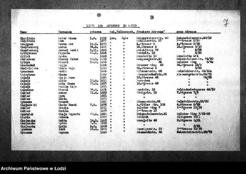 Obraz 11 z jednostki "[Alfabetyczny spis mieszkańców getta. Litera C]"