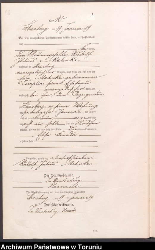 image.from.unit.number "Geburts Neben Register Starburg Stadt für das Jahr 1909"