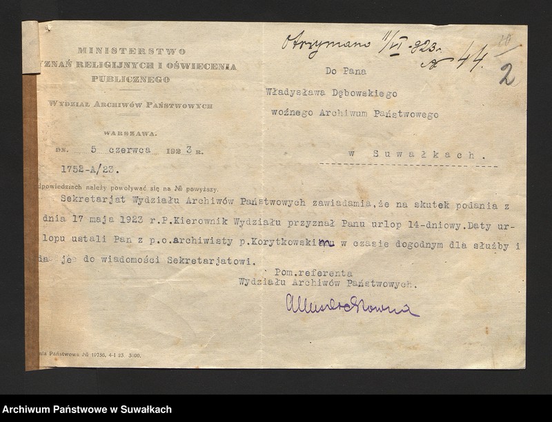 image.from.unit.number "[Korespondencja w sprawie danych personalnych woźnego Władysława Dębowskiego]"