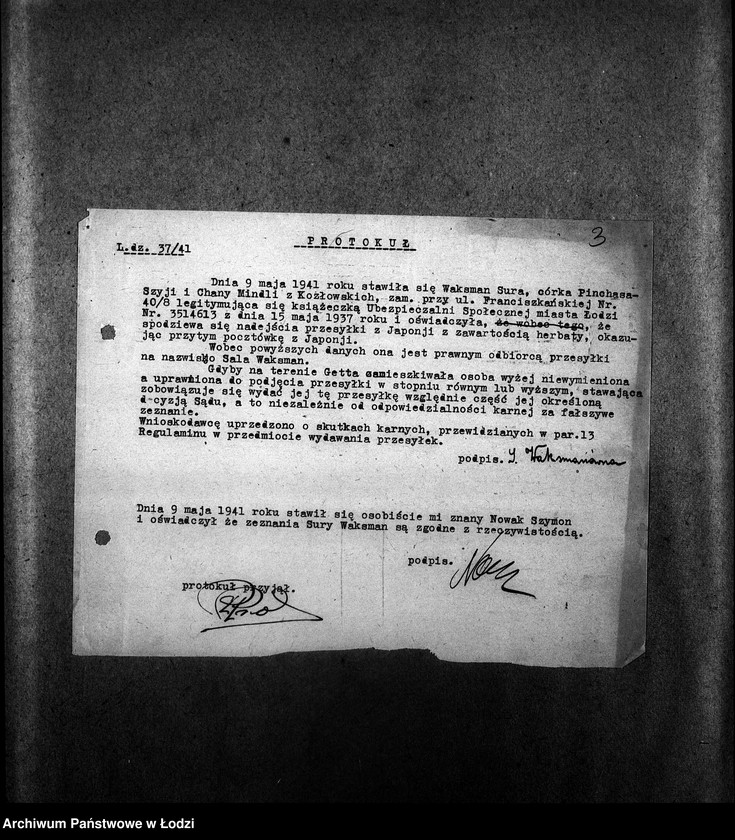 Obraz 6 z jednostki "[Protokoły stwierdzające wydanie przesyłek nadesłanych dla mieszkańców getta]"