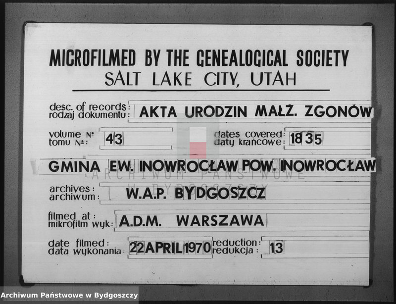 image.from.unit.number "Duplikat der Treuregister der evangelischen Kirche zu Inowrazlaw Jahr 1845"