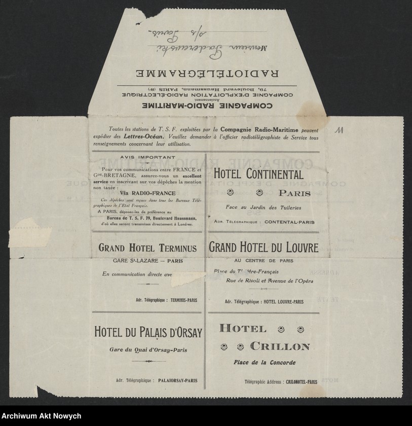 image.from.unit.number "Ciechanowski Jan (dyplomata); Załączniki: a) umowa J. Ciechanowskiego i odpowiedź prez. C. Codige