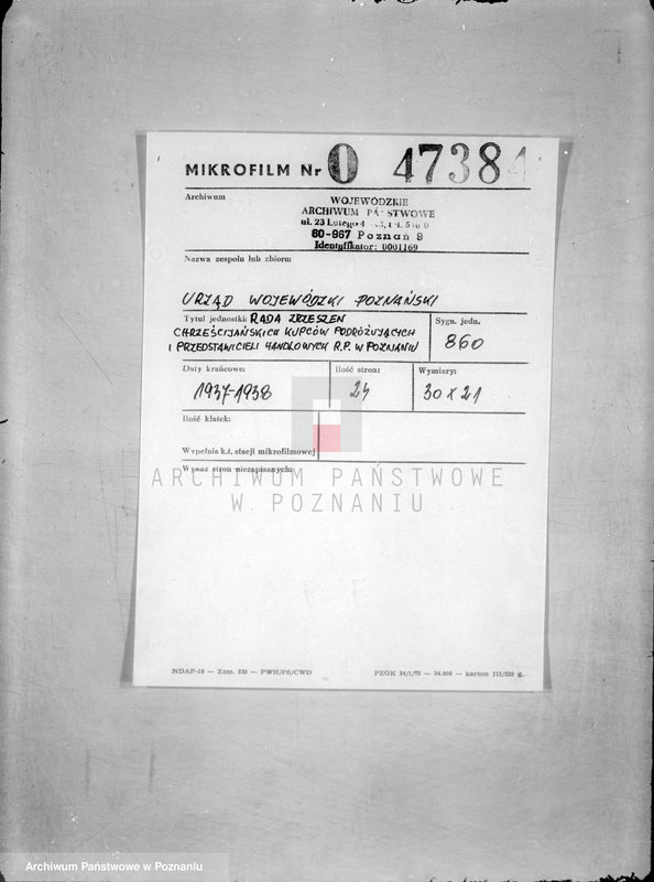 Obraz 2 z jednostki "/Rada Zrzeszeń Chrześcijańskich Kupców Podróżujących i Przedstawicieli Handlowych R.P. w Poznaniu]"