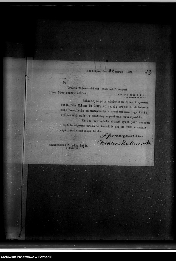 Obraz 17 z jednostki "Mleczarnia W. Malinowskiego w Błotnicy powiat wolsztyński nr woj. kotła 1929"